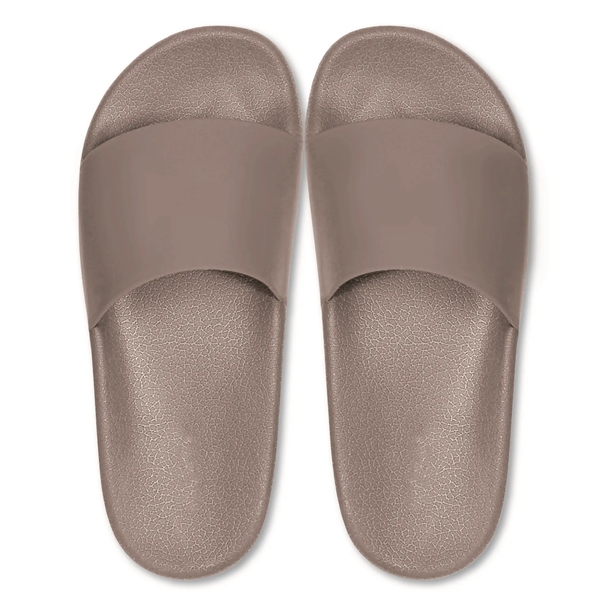 Slide sandals with textured, molded insoles and large imprint on straps.... from ASI 90859 Tempo Industries Inc