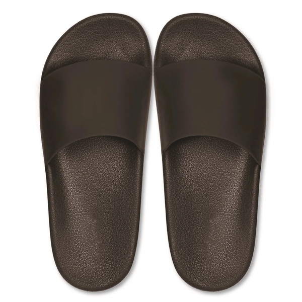 Slide sandals with textured, molded insoles and large imprint on straps.... from ASI 90859 Tempo Industries Inc