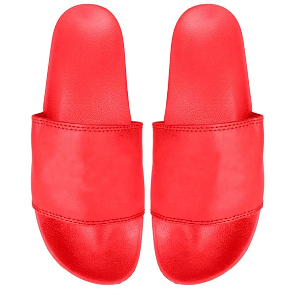 Slide sandals with textured, molded insoles and large imprint on straps.... from ASI 90859 Tempo Industries Inc