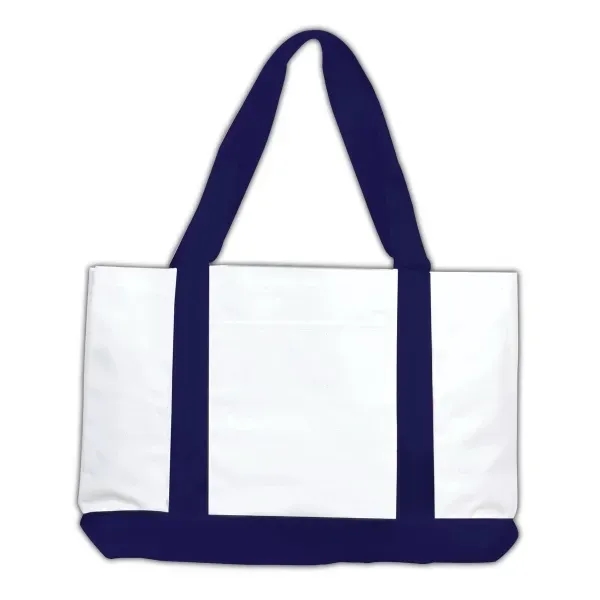 Tote bag made of denier polyester with brightly colored handles and... from ASI 90859 Tempo Industries Inc / Tempo Tempoline