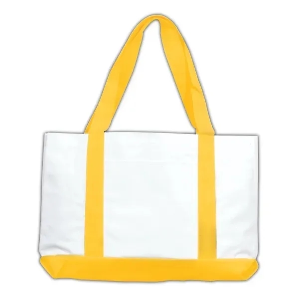 Tote bag made of denier polyester with brightly colored handles and... from ASI 90859 Tempo Industries Inc / Tempo Tempoline
