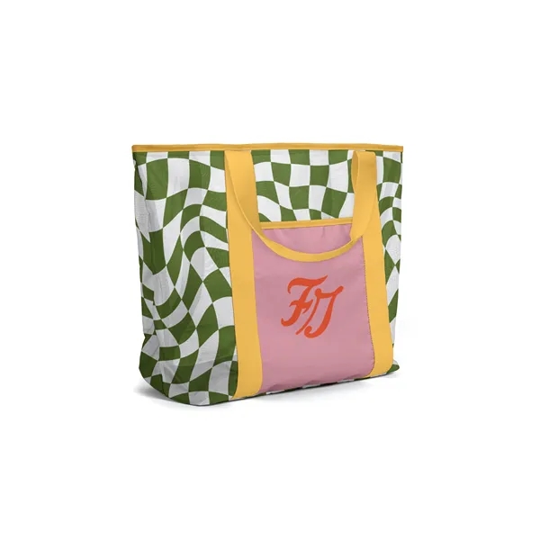 Full color printed mesh tote with 600D base. Includes front pocket... from ASI 45657 Pop! Promos