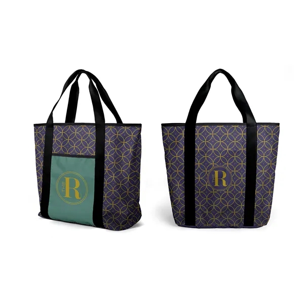 Full color printed mesh tote with 600D base. Includes front pocket... from ASI 45657 Pop! Promos