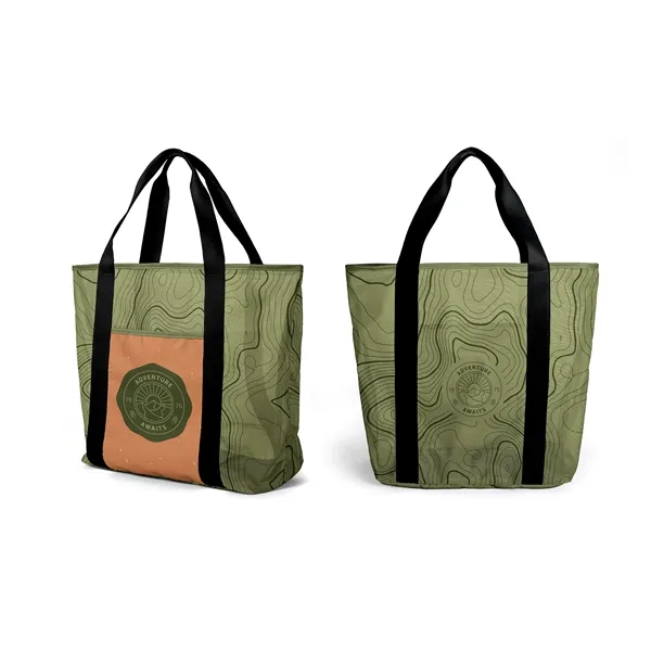 Full color printed mesh tote with 600D base. Includes front pocket... from ASI 45657 Pop! Promos