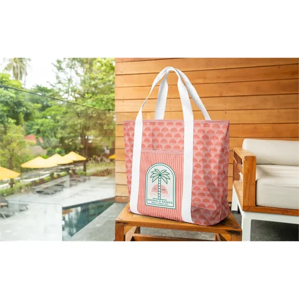 Full color printed mesh tote with 600D base. Includes front pocket... from ASI 45657 Pop! Promos