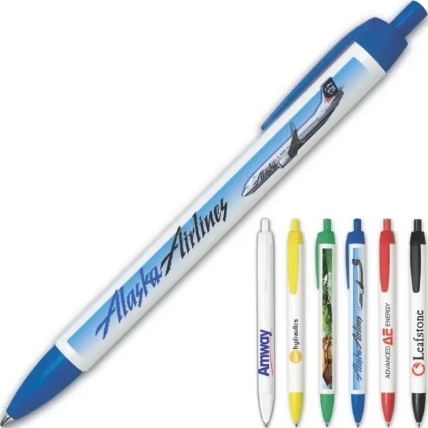 Wide body, click action retractable pen with white barrel with colored... from ASI 90859 Tempo Industries Inc / Tempo Tempoline