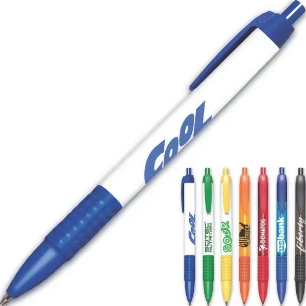 Plastic click-action ballpoint pen with soft comfort grip and non-toxic black... from ASI 90859 Tempo Industries Inc