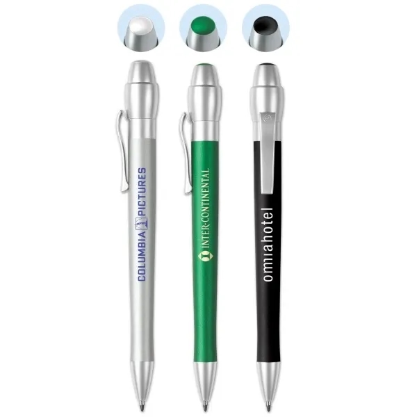 Click-action retractable ballpoint pen with satin-finish brass barrel, stylus tip and... from ASI 90859 Tempo Industries Inc