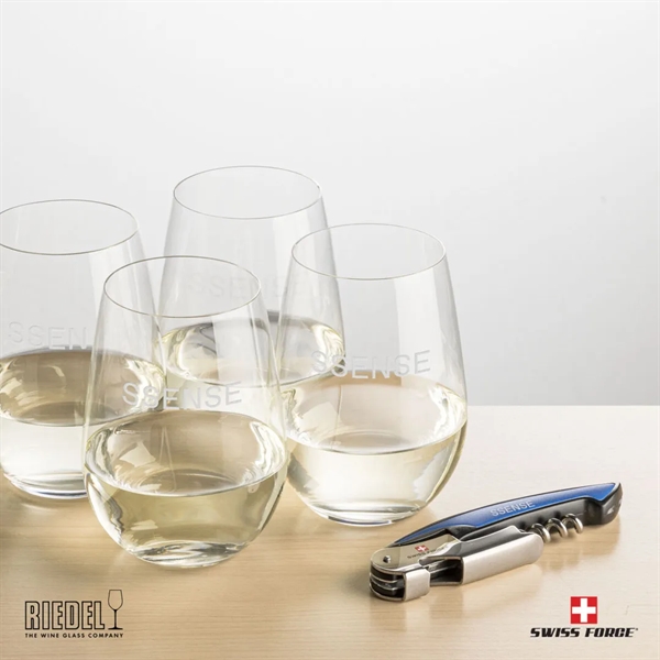The RIEDEL Stemless Wine Glasses and Swiss Force® Impressive Wine Tool... from ASI 84592 St Regis Group