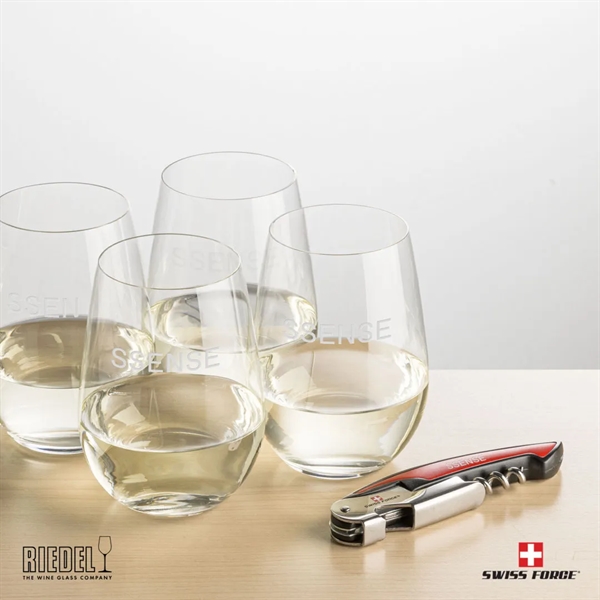 The RIEDEL Stemless Wine Glasses and Swiss Force® Impressive Wine Tool... from ASI 84592 St Regis Group