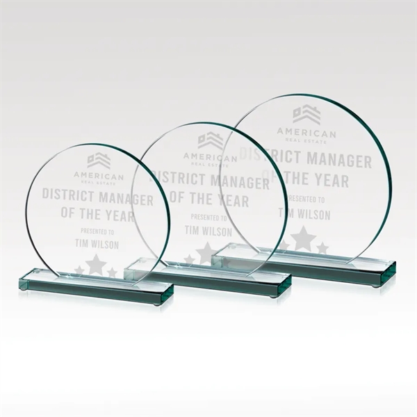 Premium jade glass disc shaped award on a base.... from ASI 93986 Visions/Awardcraft / Visions Awards