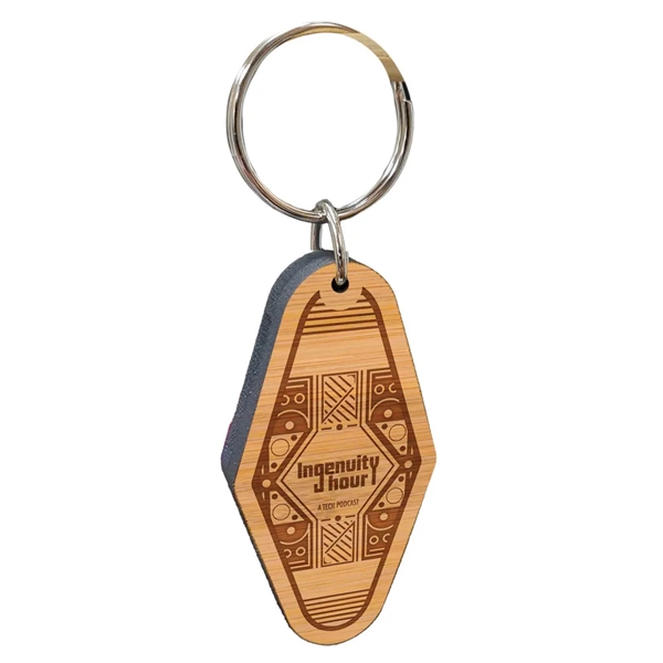 Vintage etched bamboo motel/hotel key tag with 1" split ring.... from ASI 72521 Morris Magnets / Laser Cuts