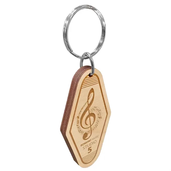 Vintage etched birch wood motel/hotel key tag with 1" split ring.... from ASI 72521 Morris Magnets / Laser Cuts