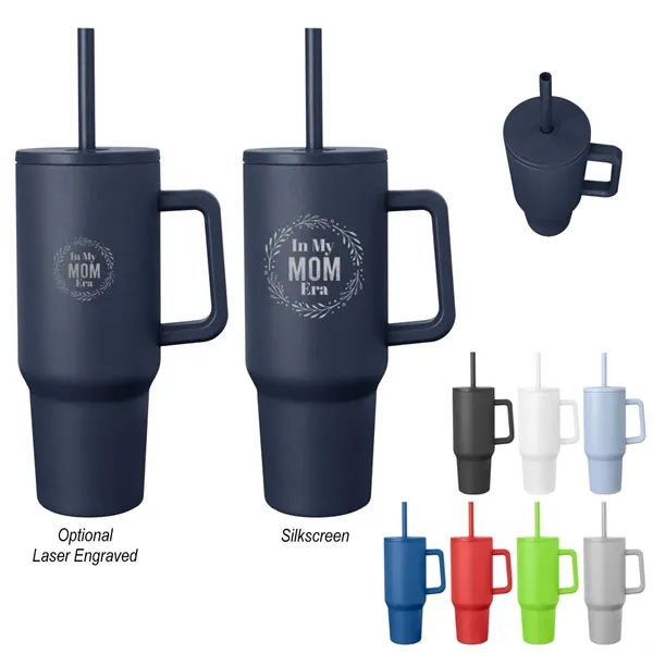 40-ounce stainless steel travel tumbler with a lid, straw hole, straw... from ASI 61125 Hit Promotional Products / Hit®