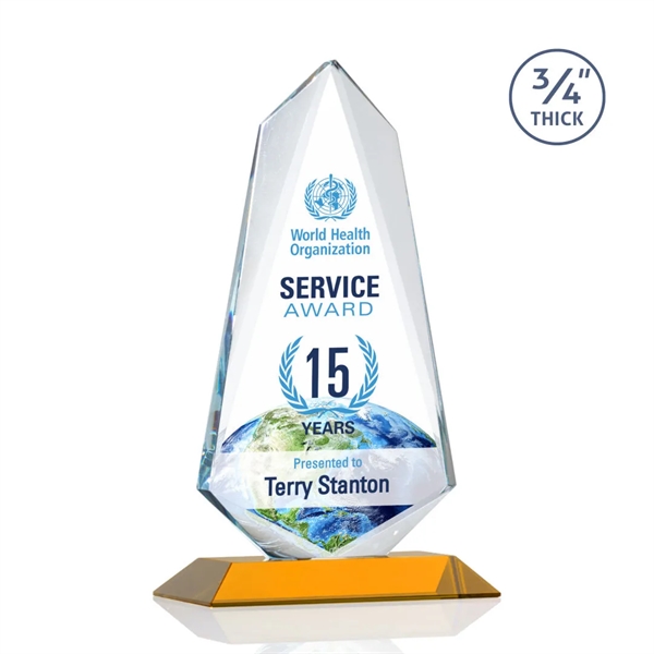 An exquisite 0.75" thick Starfire Crystal award on an Amber base.... from ASI 84592 St Regis Group / St Regis