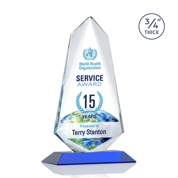 An exquisite 0.75" thick Starfire Crystal award on a Blue base.... from ASI 84592 St Regis Group / St Regis