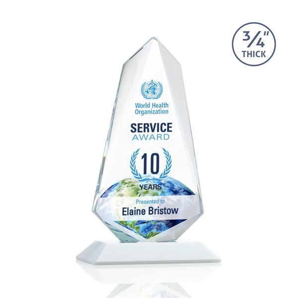 An exquisite 0.75" thick Starfire Crystal award on a White base.... from ASI 84592 St Regis Group / St Regis