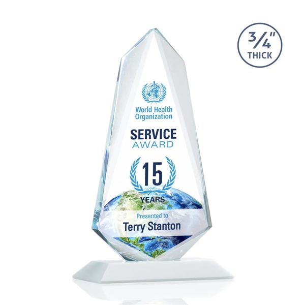 An exquisite 0.75" thick Starfire Crystal award on a White base.... from ASI 84592 St Regis Group / St Regis