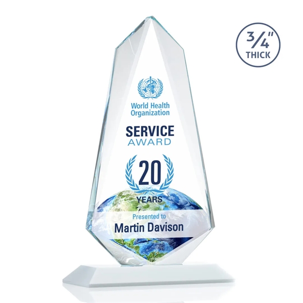 An exquisite 0.75" thick Starfire Crystal award on a White base.... from ASI 84592 St Regis Group / St Regis