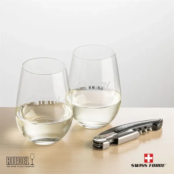 The RIEDEL Stemless Wine Glasses and Swiss Force® Impressive Wine Tool... from ASI 84592 St Regis Group