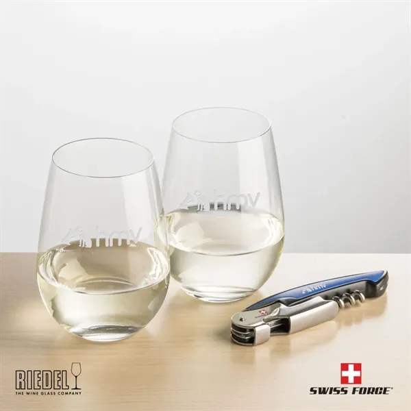 The RIEDEL Stemless Wine Glasses and Swiss Force® Impressive Wine Tool... from ASI 84592 St Regis Group
