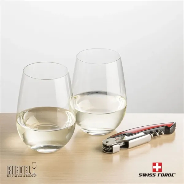 The RIEDEL Stemless Wine Glasses and Swiss Force® Impressive Wine Tool... from ASI 84592 St Regis Group