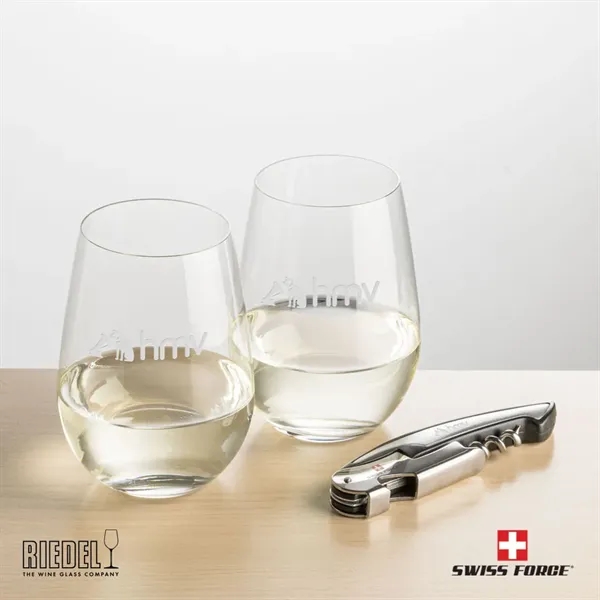 The RIEDEL Stemless Wine Glasses and Swiss Force® Impressive Wine Tool... from ASI 84592 St Regis Group