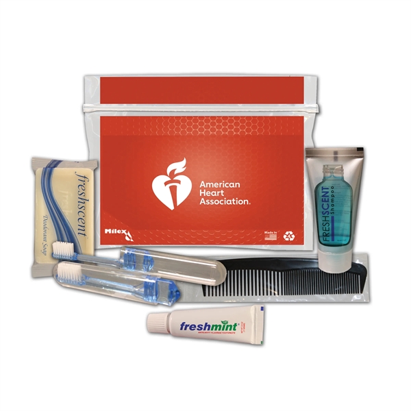 Hygiene kit with a toothbrush, toothpaste, shampoo, deodorant soap, and comb.... from ASI 84514 Safety Made