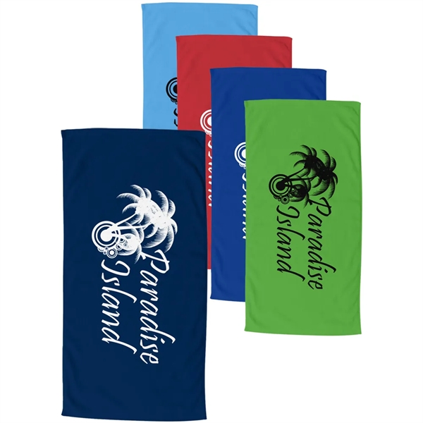 70"W x 35"H colored terry velour beach towel, made with USA... from ASI 39552 BEL Promo