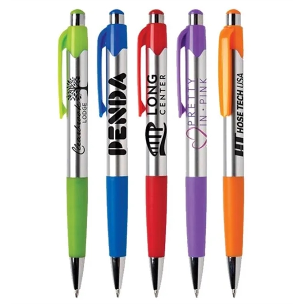 5.4" x 0.4" plunger-action plastic ballpoint pen with silver tone barrel,... from ASI 37218 Athena Promo (tm)