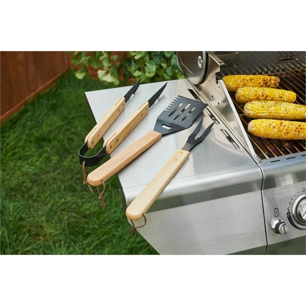 Three-piece BBQ set with wood handles that includes a turner, fork... from ASI 38120 Ball Pro / Diversified Quality Kitchenware