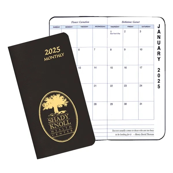 Saddle stitched monthly pocket planner with leatherette cover.... from ASI 76575 Payne Publishers Inc / Payne Publishers