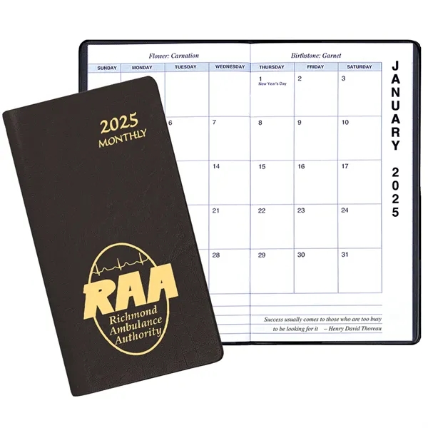 Saddle stitched monthly pocket planner with Continental vinyl covers.... from ASI 76575 Payne Publishers Inc / Payne Publishers