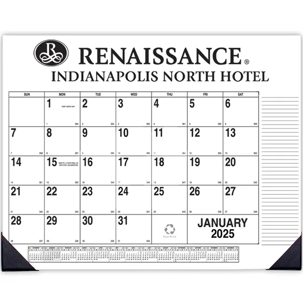Side custom desk pad calendar, 12 months with two black vinyl... from ASI 76575 Payne Publishers Inc / Payne Publishers