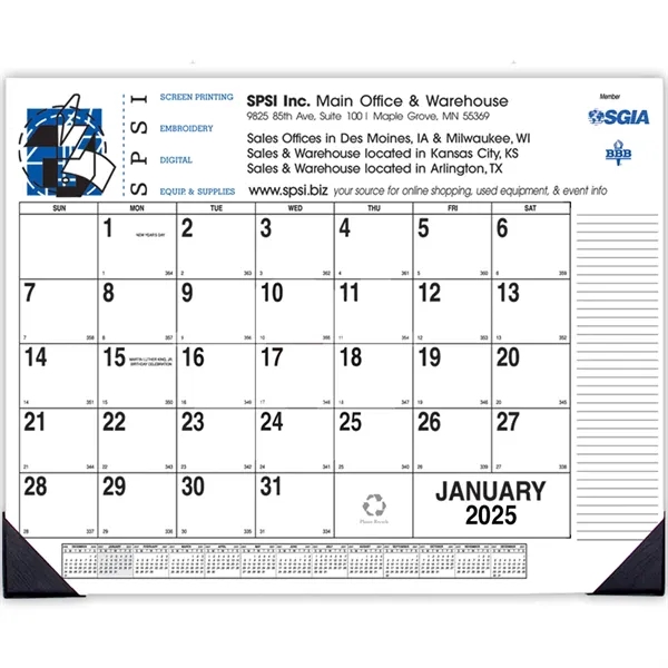 Side custom desk pad calendar, 12 months with two black vinyl... from ASI 76575 Payne Publishers Inc / Payne Publishers