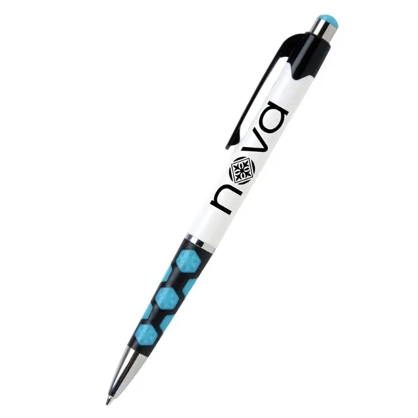 5.4" x 0.4" plunger-action plastic ballpoint pen with hexagonal rubber grip... from ASI 37218 Athena Promo (tm)