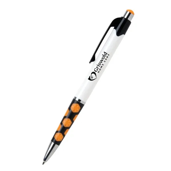 5.4" x 0.4" plunger-action plastic ballpoint pen with hexagonal rubber grip... from ASI 37218 Athena Promo (tm)