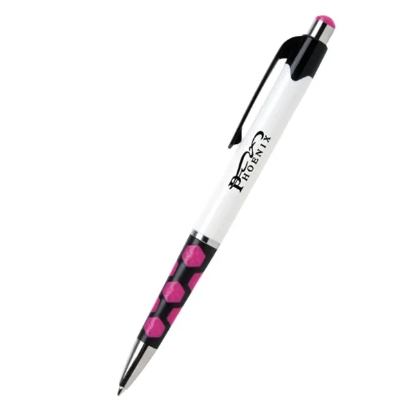 5.4" x 0.4" plunger-action plastic ballpoint pen with hexagonal rubber grip... from ASI 37218 Athena Promo (tm)