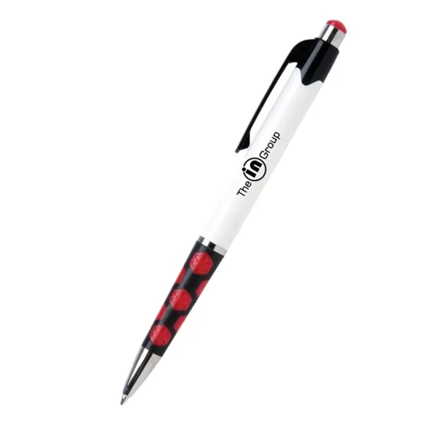 5.4" x 0.4" plunger-action plastic ballpoint pen with hexagonal rubber grip... from ASI 37218 Athena Promo (tm)