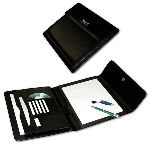 Premium leather grain soft touch vinyl tri-fold padfolio with full size... from ASI 90859 Tempo Industries Inc