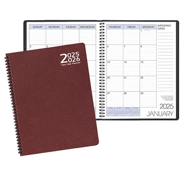 Wire-bound two year monthly desk planner with leatherette cover.... from ASI 76575 Payne Publishers Inc / Payne Publishers
