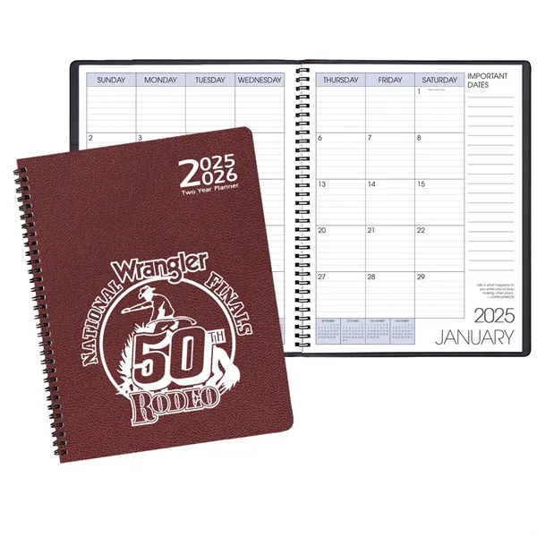 Wire-bound two year monthly desk planner with leatherette cover.... from ASI 76575 Payne Publishers Inc / Payne Publishers