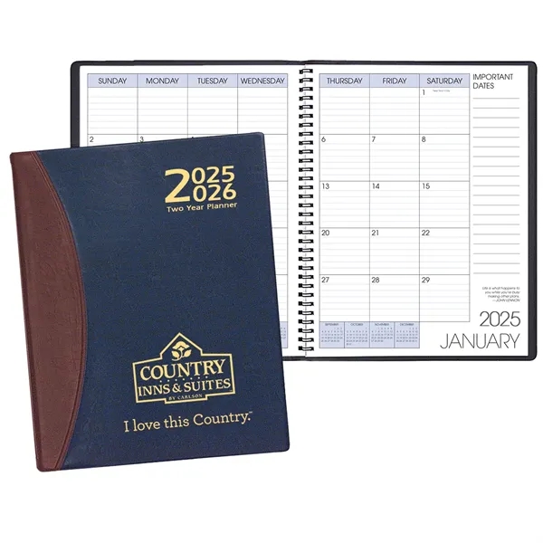 Wire-bound two year monthly desk planner with Carriage vinyl cover.... from ASI 76575 Payne Publishers Inc / Payne Publishers