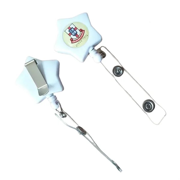 Retractable star shape badge reel with epoxy dome on 1 location... from ASI 37218 Athena Promo (tm)