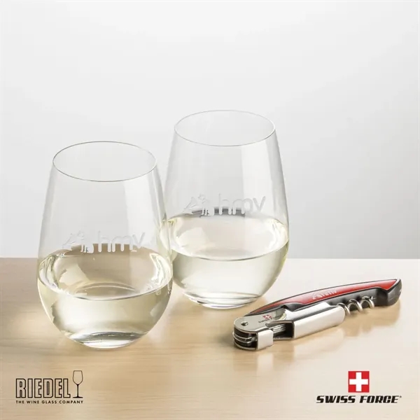 The RIEDEL Stemless Wine Glasses and Swiss Force® Impressive Wine Tool... from ASI 84592 St Regis Group