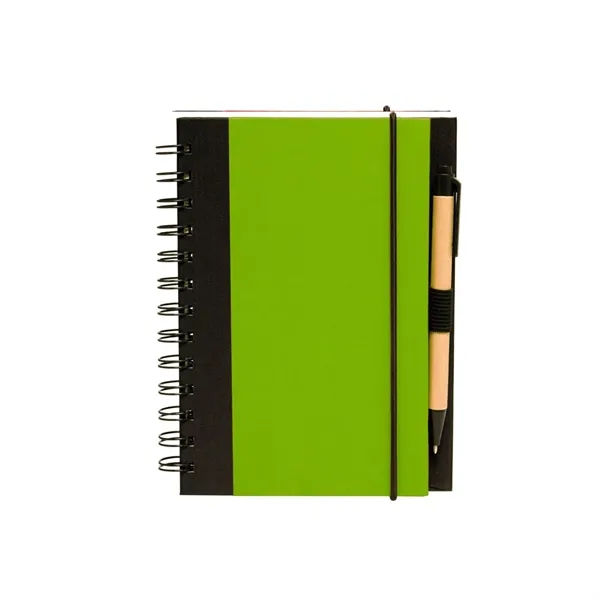 Eco spiral notebook with pen with 1 color silkscreen imprint on... from ASI 37218 Athena Promo (tm)