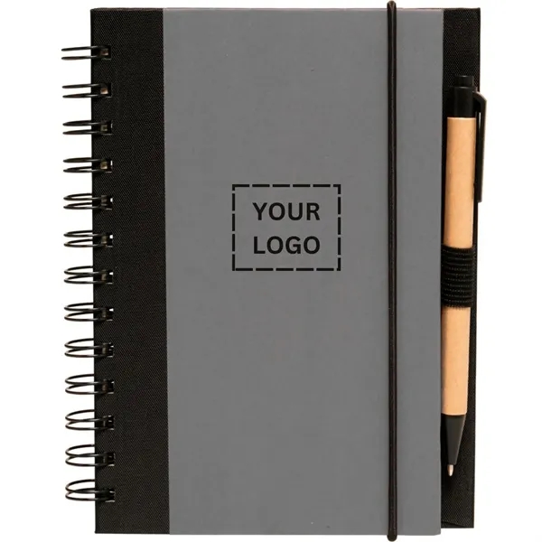 Eco spiral notebook with pen with 1 color silkscreen imprint on... from ASI 37218 Athena Promo (tm)