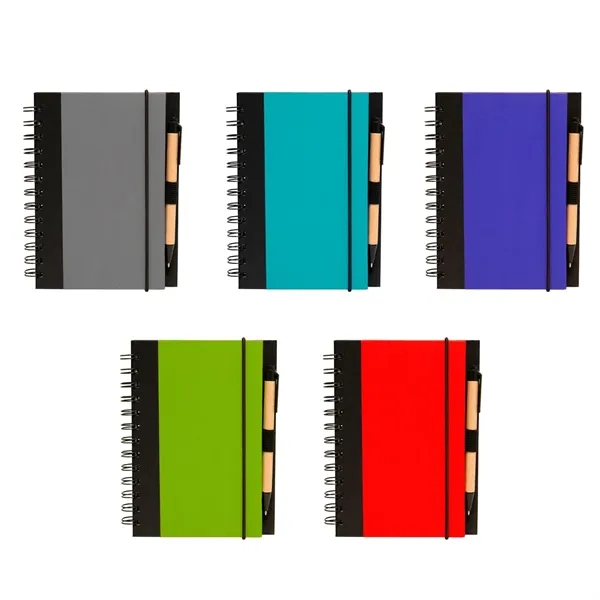 Eco spiral notebook with pen with 1 color silkscreen imprint on... from ASI 37218 Athena Promo (tm)