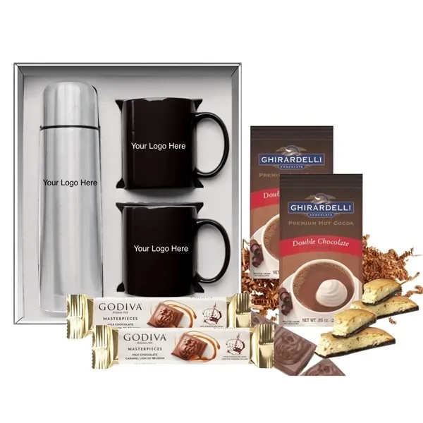 Presentation box with mugs, stainless beverage carrier, cocoa and more.... from ASI 89971 Stuff A Mug