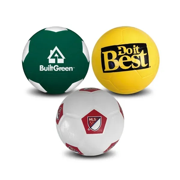 Customizable 4" Urethane foam soccer ball in assorted colors with black... from ASI 68207 MAC Specialties Ltd / Sport Products
